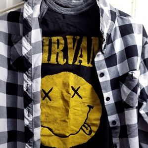 Nirvana black, gray partial sleeved  SMALL